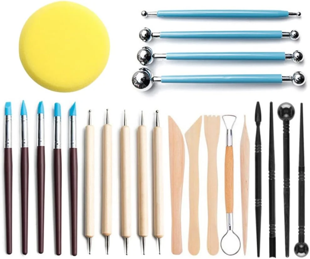 ابزار مجسمه سازی رسی ELECDON، ابزار رسی پلیمری، ست 24 عددی ابزار سفالگری برای بزرگسالان، کودکان و مبتدیان، کیت حکاکی مجسمه سرامیکی دسته چوبی برای نقاشی روی سنگ، مدل سازی رس سفالگری
