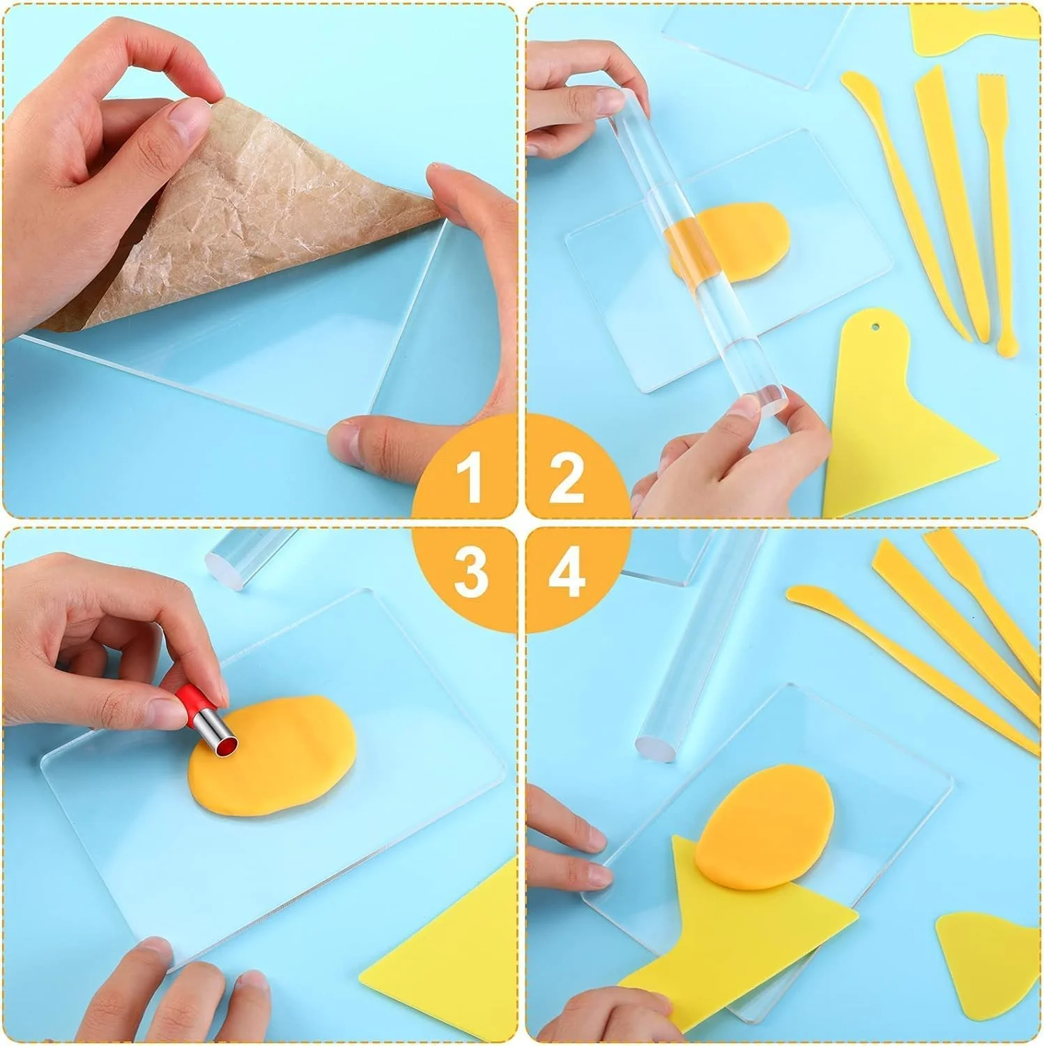 مجموعه ابزار سفال نالاکال، شامل وردنه سفالی، کاردک پلاستیکی، تخته پشتیبان، برشگر دایره ای شکل استیل ضد زنگ، ابزار شکل دهی سفال پلیمری اکریلیک پلاستیکی برای ساخت صنایع دستی DIY، 57 قطعه