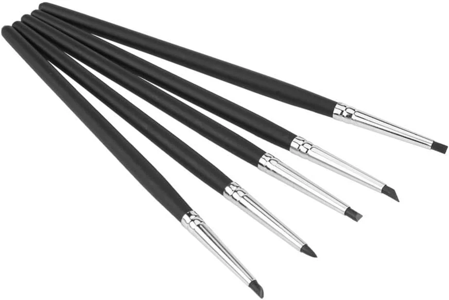 ست ابزار مجسمه سازی خمیر رُس سیلیکونی 5 عددی با دسته چوبی، کیت حکاکی سفالگری برای هنرمندان، مبتدیان و صنایع دستی DIY (مشکی)