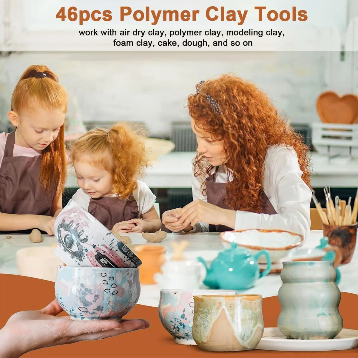 ابزار سفالگری خمیر پلیمری 46 تکه، ابزار مجسمه سازی خاک رس دو طرفه دسته چوبی ابزار حکاکی نقطه گذاری مجسمه سرامیکی، ابزار خمیر نرم پلیمری با دقت بالا برای کاردستی DIY