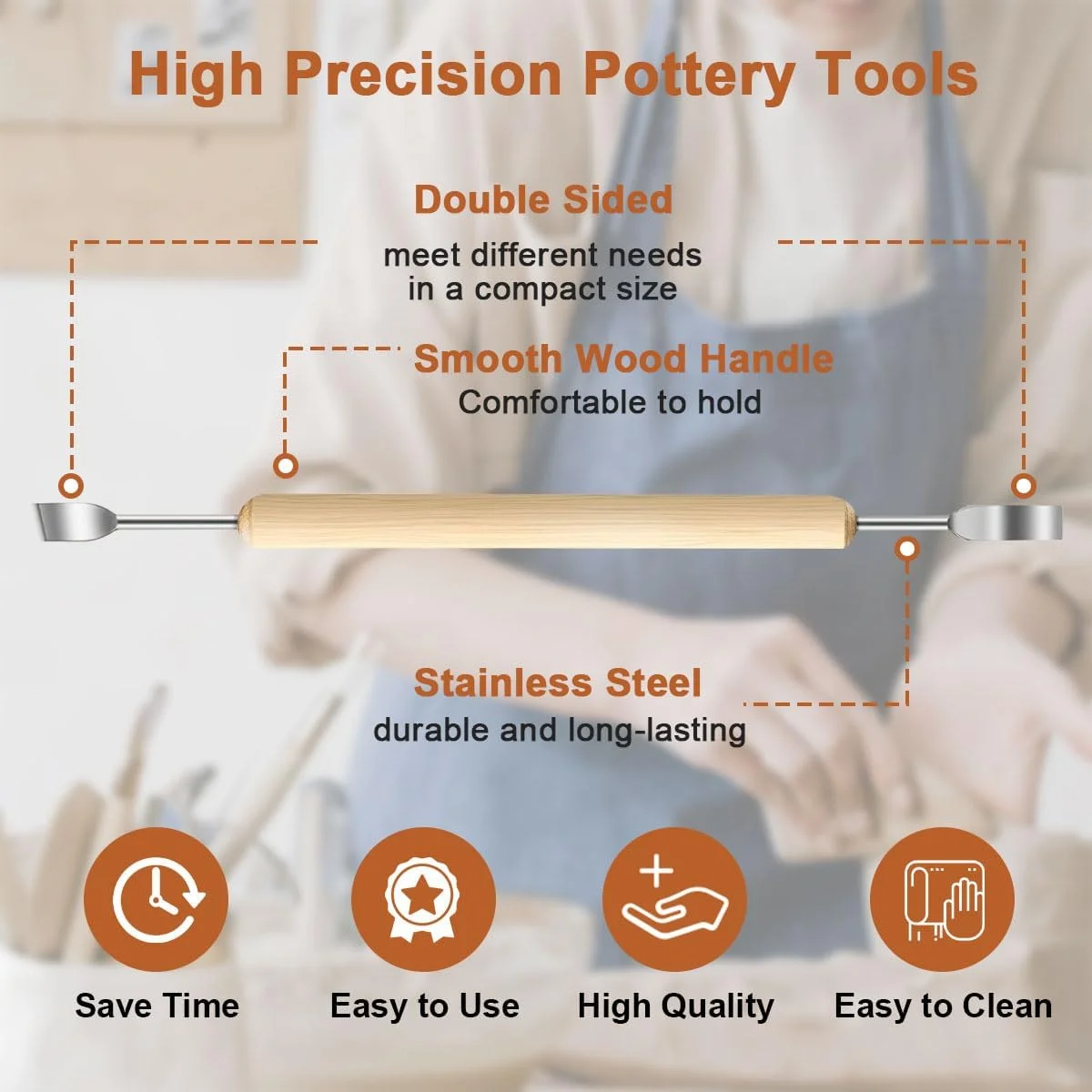 ابزار سفالگری خمیر پلیمری 46 تکه، ابزار مجسمه سازی خاک رس دو طرفه دسته چوبی ابزار حکاکی نقطه گذاری مجسمه سرامیکی، ابزار خمیر نرم پلیمری با دقت بالا برای کاردستی DIY