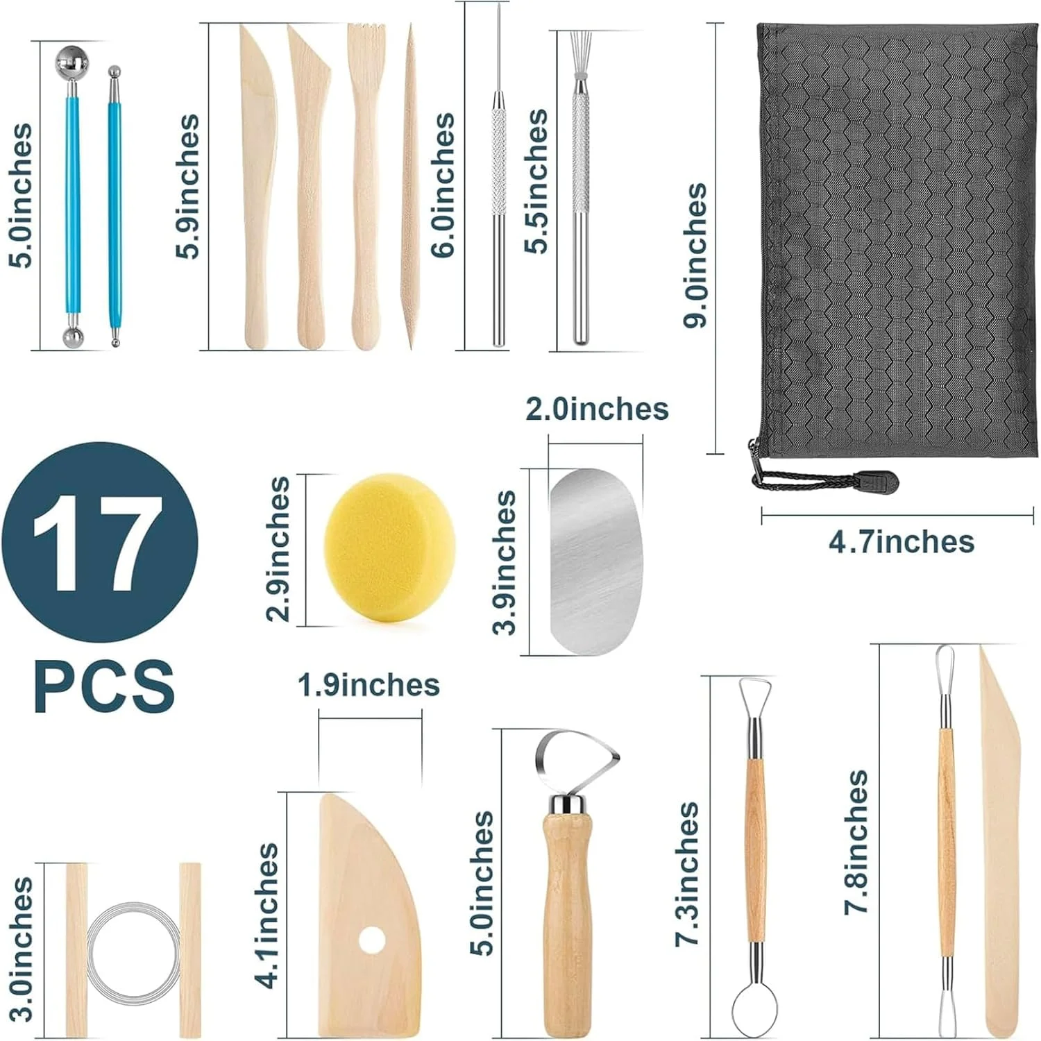 ست ابزار سفالگری، 17 تکه ابزار خمیر پلیمری، ست ابزار مجسمه سازی خمیر مدل سازی، ابزار حکاکی خاک رس، ابزار سرامیک، پیرایش، نقش برجسته، دسته های چوبی صاف ست ابزار سفالگری، 17 تکه ابزار خمیر پلیمری، ست ابزار مجسمه سازی خمیر مدل سازی، ابزار حکاکی خاک رس، ابزار سرامیک، پیرایش، نقش برجسته، دسته های چوبی صاف