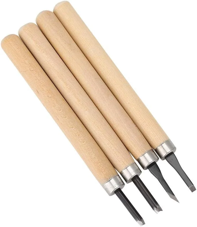 ست 4 عددی چاقوی حکاکی چوب، اسکنه های حکاکی، تیزکن دستی، ابزار حکاکی برای نجاری، حکاکی چوب، حکاکی طرح مهر لاستیکی، پروژه های صنایع دستی (#2)