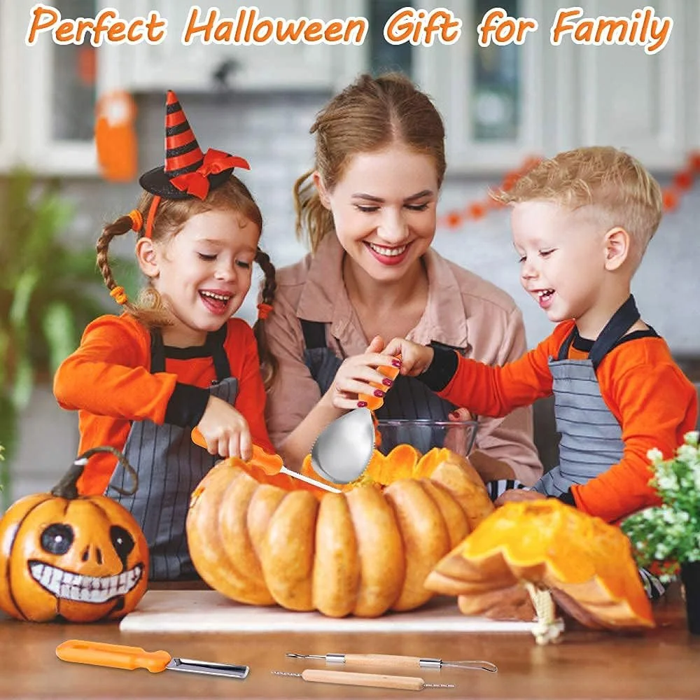 ست حکاکی کدو تنبل هالووین برای کودکان و بزرگسالان با 25 عدد برچسب و کیف زیپ دار، مجموعه 13 عددی ابزار حکاکی کدو تنبل حرفه ای، ابزار مجسمه سازی چاقوی حکاکی کدو تنبل استیل ضد زنگ برای جک اولنترن