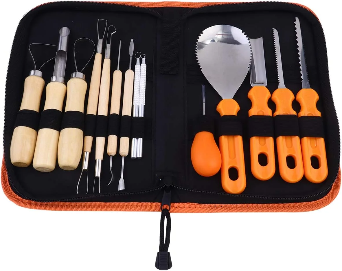 ست حکاکی کدو تنبل - 15 تکه، ست چند منظوره ابزار حکاکی کدو تنبل، چاقوهای ابزار حکاکی فانوس کدو تنبل - 15 تکه