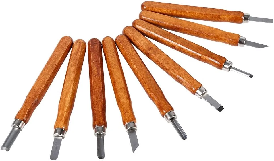 ست چاقوی منبت کاری چوب، ست ابزار حکاکی دستی، ابزار حکاکی کدو تنبل هالووین، قوی و بادوام برای مبتدیان و کاربران معمولی، کیت صنایع دستی DIY (ست 9 تکه)