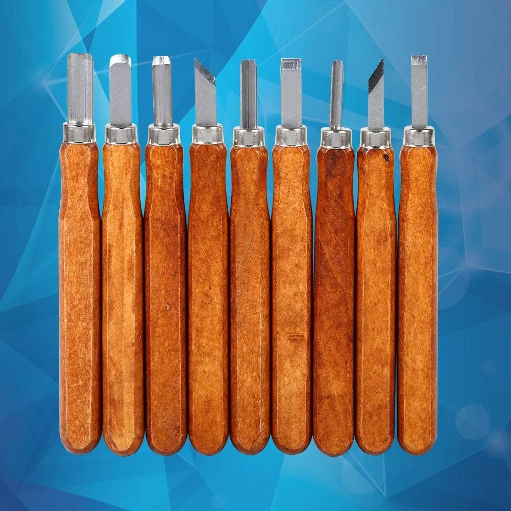 ست چاقوی منبت کاری چوب، ست ابزار حکاکی دستی، ابزار حکاکی کدو تنبل هالووین، قوی و بادوام برای مبتدیان و کاربران معمولی، کیت صنایع دستی DIY (ست 9 تکه)
