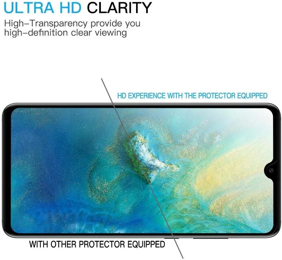 محافظ صفحه نمایش شیشه ای برای هوآوی میت 20، شفافیت کریستالی، سختی 9H