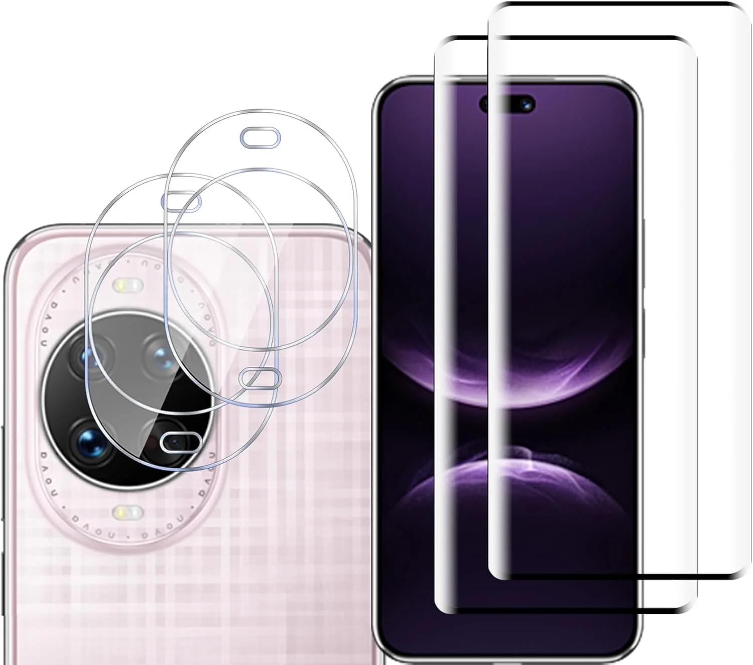 محافظ صفحه نمایش و لنز دوربین شیشه ای تمپر شده MGUEIAO [بسته 2+2 عددی] سازگار با Huawei nova 14 Ultra، فیلم شیشه ای تمپر شده HD فول اسکرین [ضد ضربه]-مشکی