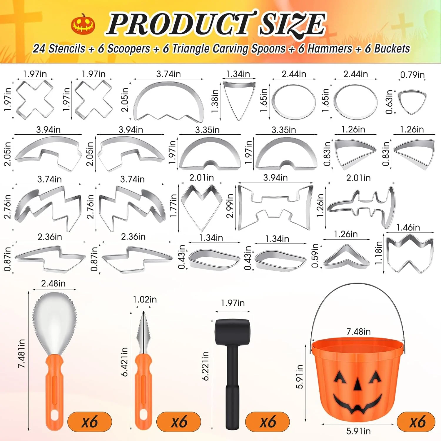مجموعه 48 عددی حکاکی کدو تنبل هالووین WinnerWhy شامل 24 عدد شابلون حکاکی کدو تنبل استیل ضد زنگ، 6 سطل تخلیه، 18 ابزار حکاکی، کیت حکاکی کدو تنبل آسان و ایمن برای بزرگسالان
