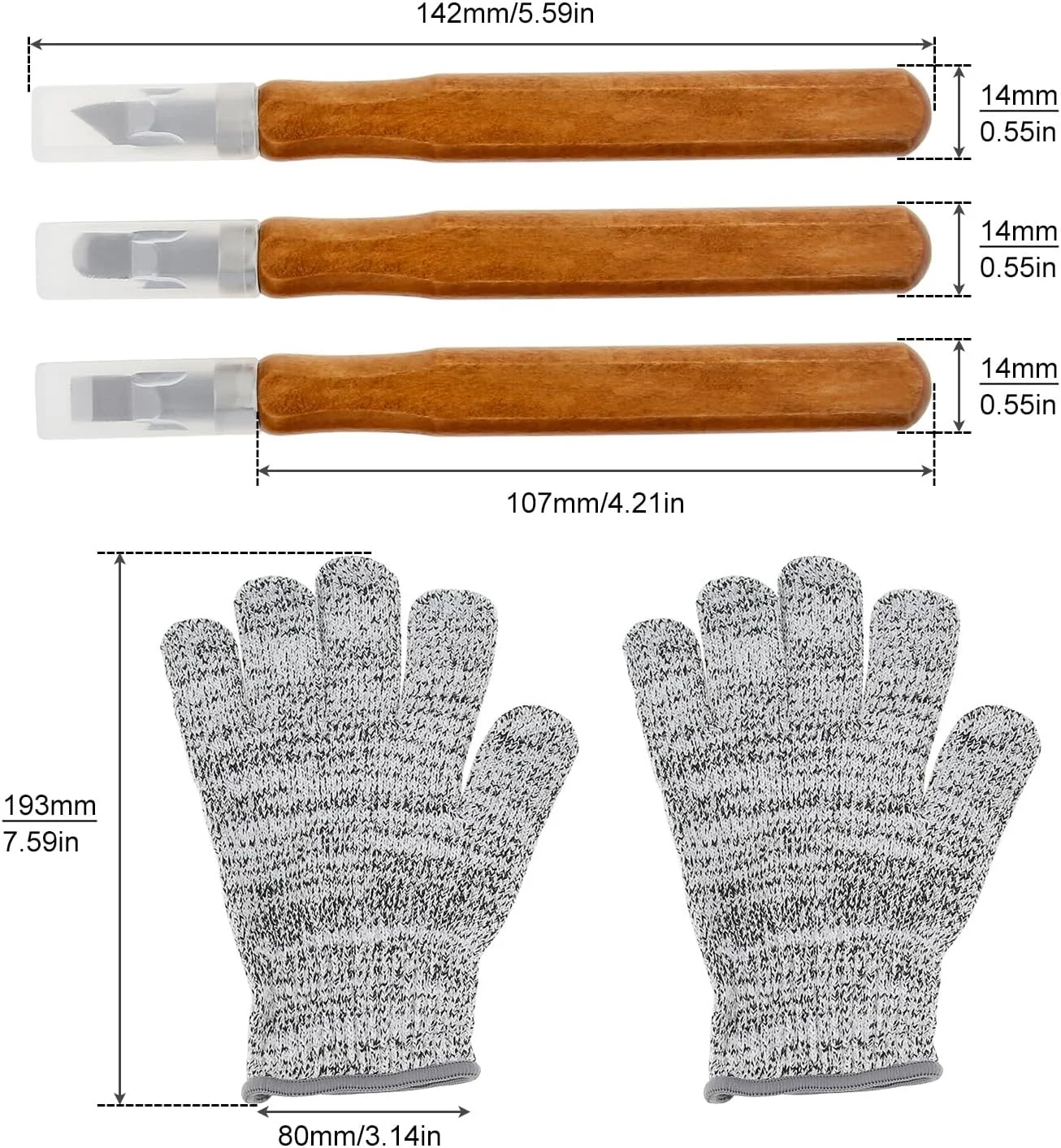 مجموعه 10 عددی ابزار حکاکی چوب Omninmo، کیت چاقوی نجاری، کیت چاقوی غار، چاقوی پیرایش، چاقوی قلاب دار، برش با دستکش مقاوم و کیف برزنتی برای نجاری