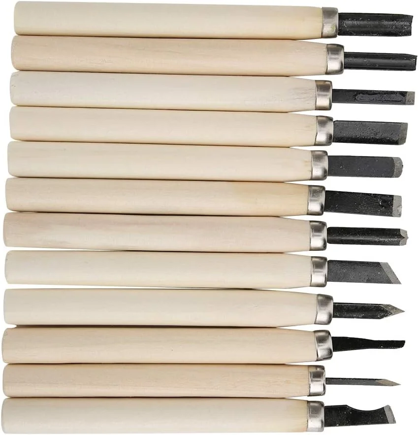 ست ۱۲ عددی ابزار حکاکی چوب، مجموعه ابزار حکاکی دستی، کیت حکاکی مجسمه سازی نجاری برای مبتدیان و کودکان