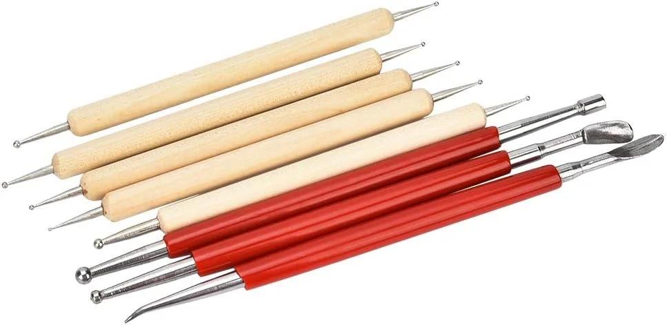 ست 8 عددی ابزار حکاکی چرم دست ساز DIY، قاشق، قلم مته دو سر