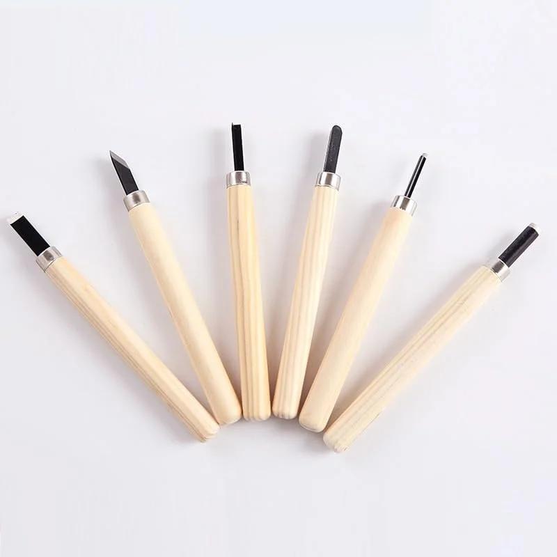 ست مغار نجاری بافنجی، ست 6 عددی ابزار حرفه ای نجاری، ابزار چاقوی حکاکی دستی حرفه ای، چاقوی منبت کاری فولاد کربنی برای چوب، صنایع دستی DIY، مجسمه سازی - تصویر 2