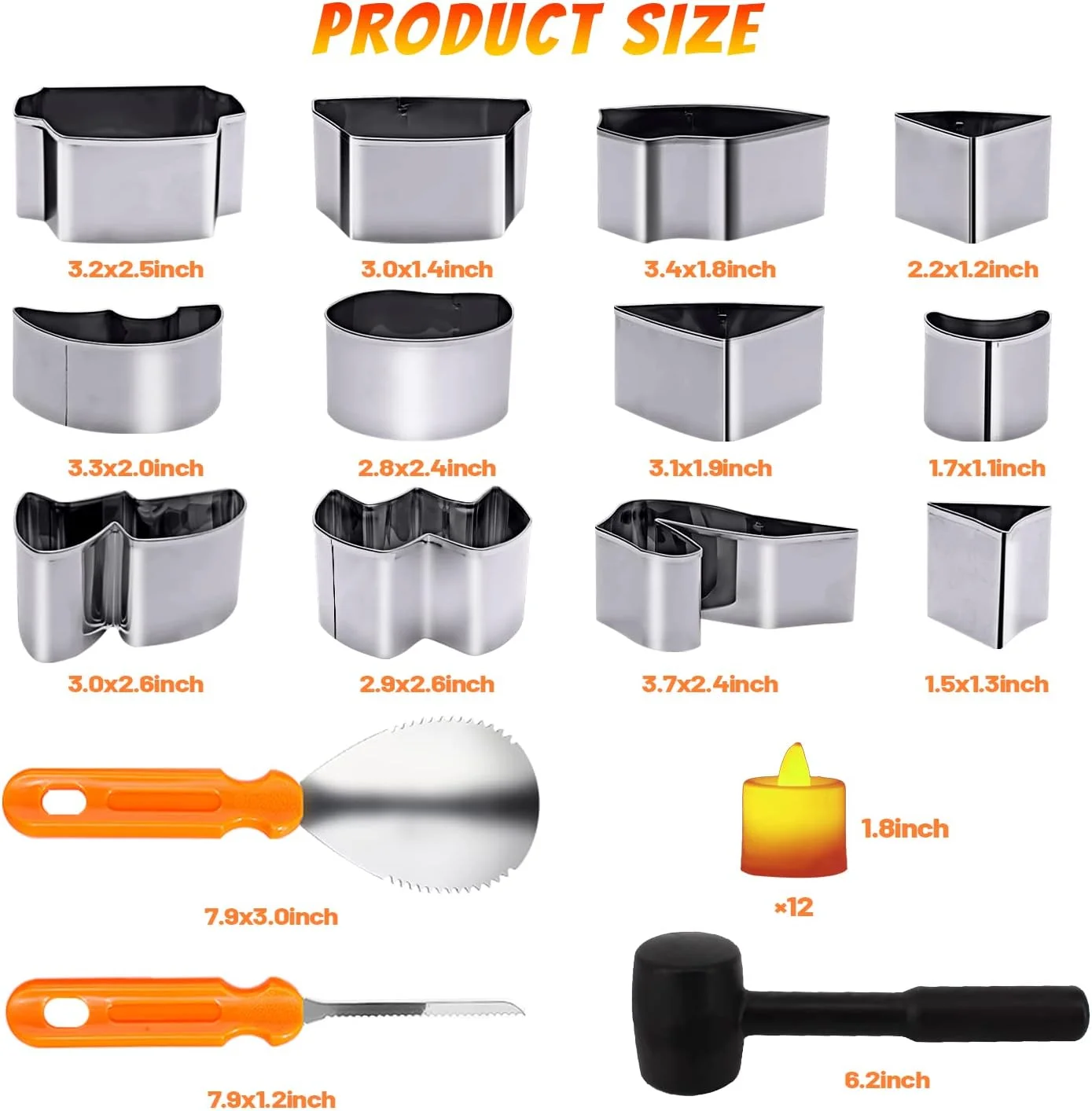 ButyHome 33 PCS Pumpkin Carving Kit, Stainless Steel Pumpkin Carving Tools with Hammer DIY Stencils Pumpkin Carver Kit Carving Set for Halloween Decoration Safe for Kids Adults with 12 Candle Lights