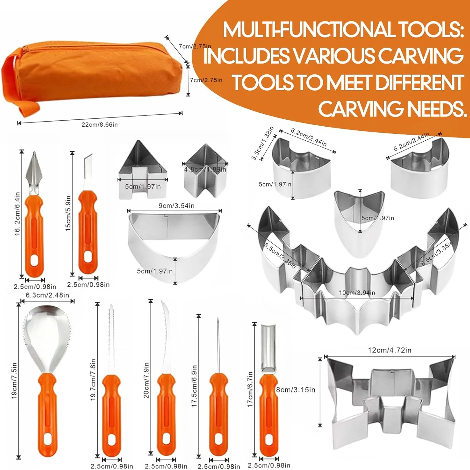 ست حکاکی کدو تنبل JOMEARCRENG - مجموعه بزرگ با شابلون (21 تکه) - قالب های فلزی شیرینی پزی و ابزارهای ایمن برای کودکان برای جشن هالووین ست حکاکی کدو تنبل JOMEARCRENG - مجموعه بزرگ با شابلون (21 تکه) - قالب های فلزی شیرینی پزی و ابزارهای ایمن برای کودکان برای جشن هالووین