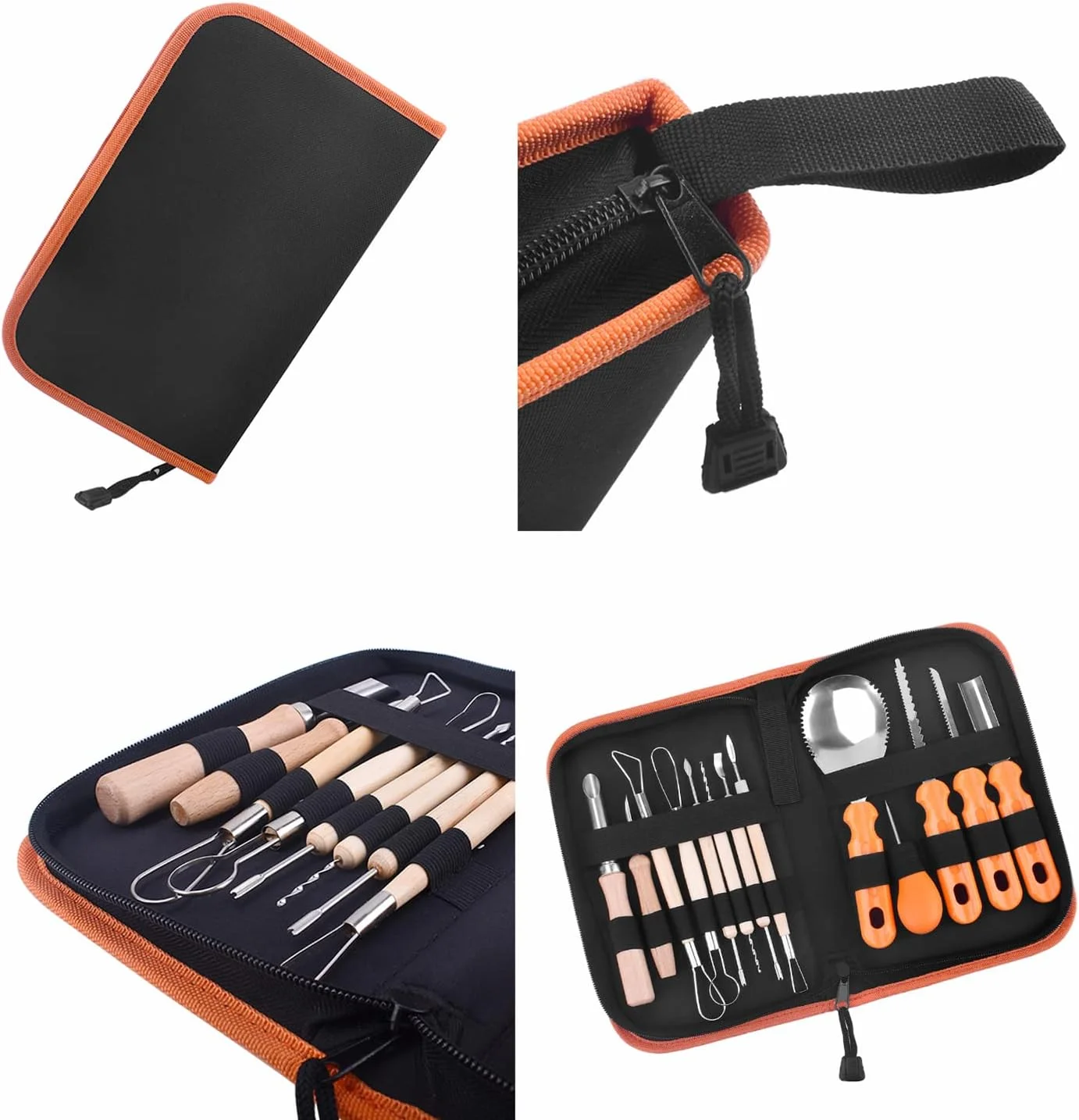 ابزار حکاکی کدو تنبل هالووین ELMCHEE، مجموعه 13 عددی حرفه ای ابزار برش کدو تنبل، استیل ضد زنگ، بلند و ضخیم شونده با کیف دستی