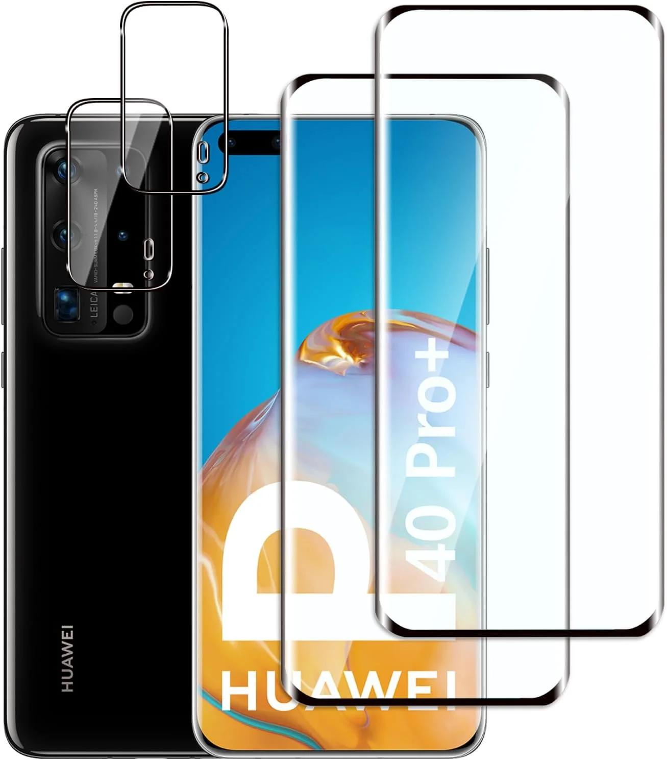 بسته ۴ عددی، ۲ عدد محافظ صفحه نمایش شیشه‌ای حرارت‌دیده برای هواوی P40 Pro Plus و ۲ عدد محافظ لنز دوربین پشت، پوشش خمیده سه‌بعدی، بدون حباب، سختی 9H، سازگار با هواوی P40 Pro Plus