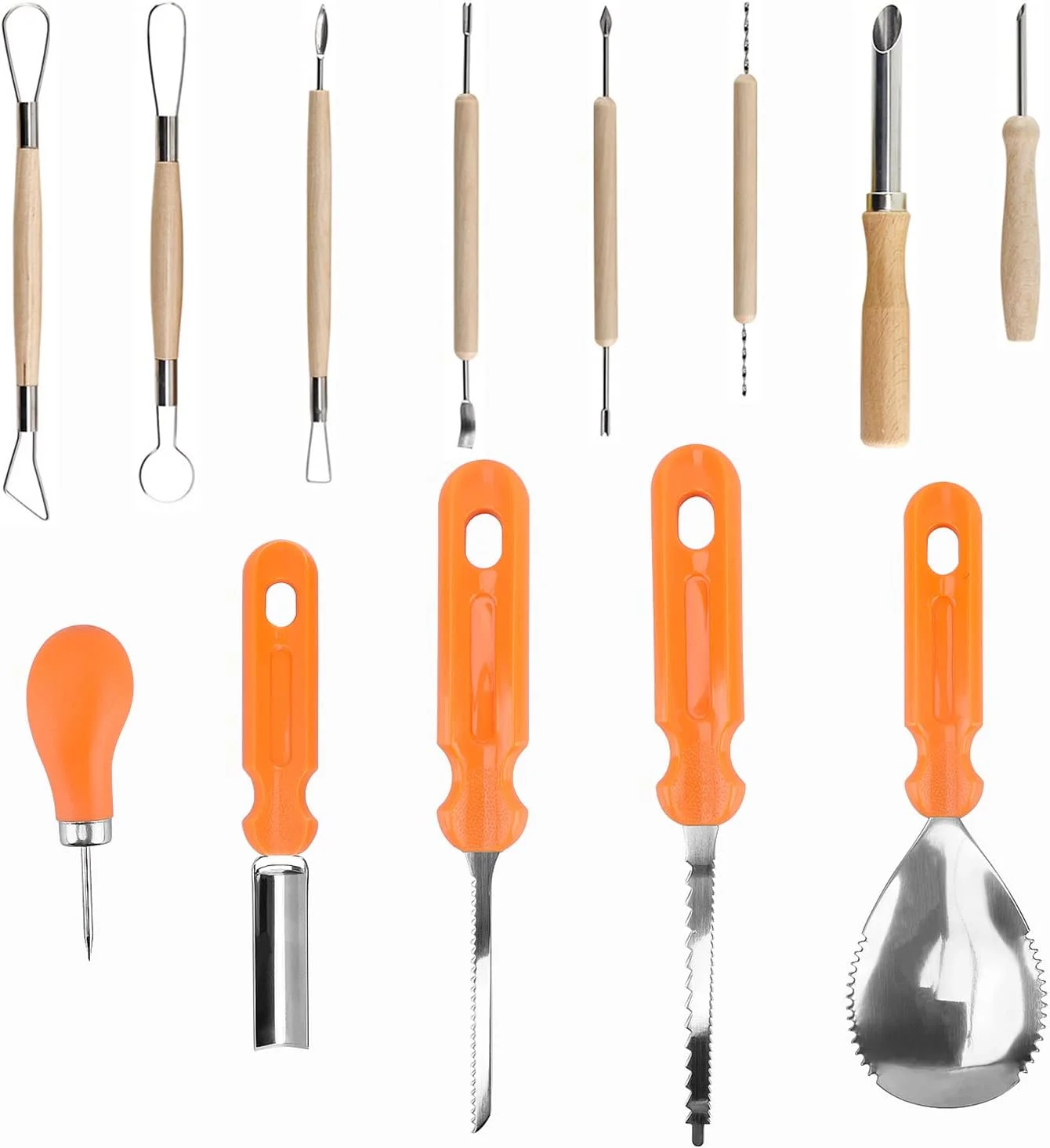 ابزار حکاکی کدو تنبل هالووین ELMCHEE، مجموعه 13 عددی حرفه ای ابزار برش کدو تنبل، استیل ضد زنگ، بلند و ضخیم شونده با کیف دستی