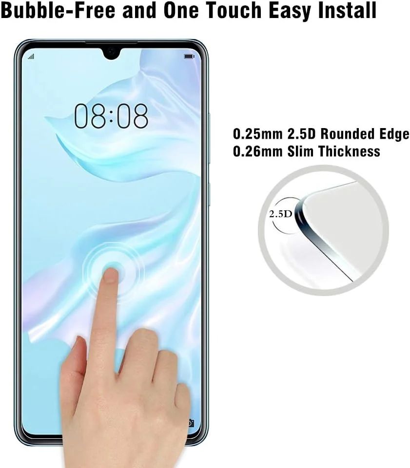 محافظ صفحه نمایش شیشه ای حرارت دیده AHABIPERS [2 عددی] برای Huawei P30، فیلم ممتاز پوشش کامل HD، سختی 9H، بدون حباب، ضد خش، محافظ صفحه نمایش شیشه ای حرارت دیده فوق العاده شفاف برای Huawei P30