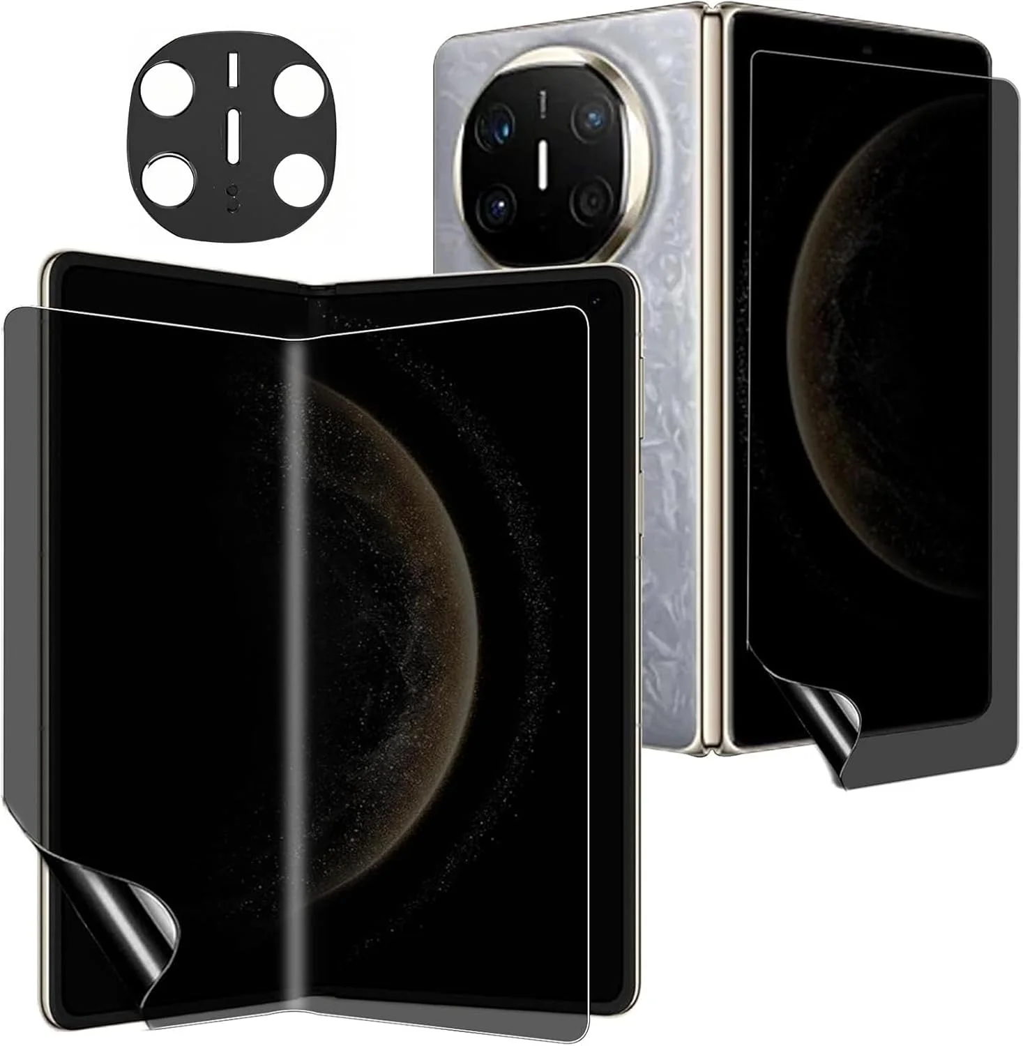 [1+1+1] محافظ صفحه نمایش هیدروژل حریم خصوصی سازگار با گوشی هوشمند تاشو Huawei Mate X6، فیلم خارجی و داخلی و لنز، محافظ صفحه نمایش TPU ضد دید (شفاف)