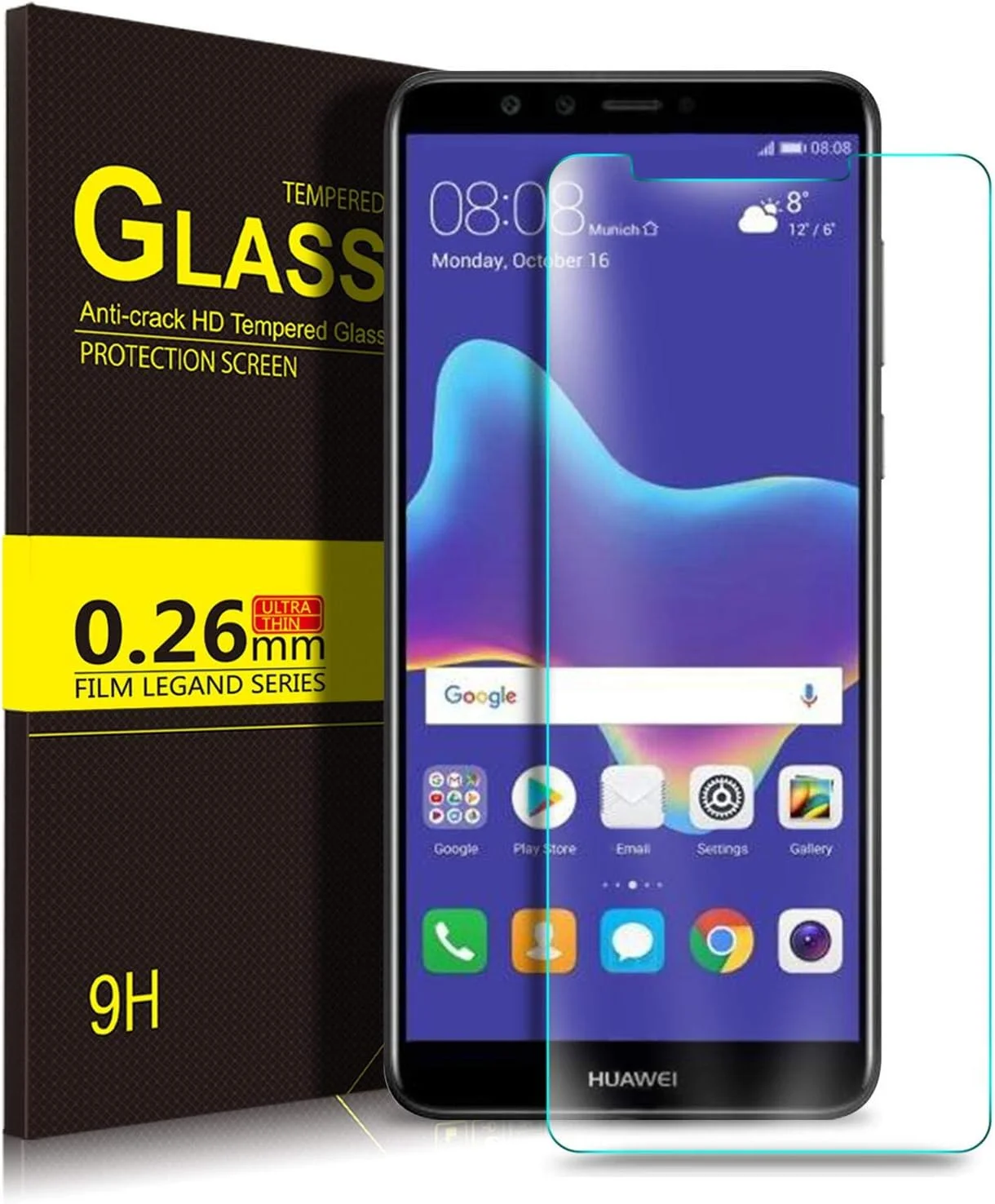 محافظ صفحه نمایش شیشه ای حرارت دیده پریمیوم برای هوآوی Y9 2018، شفاف