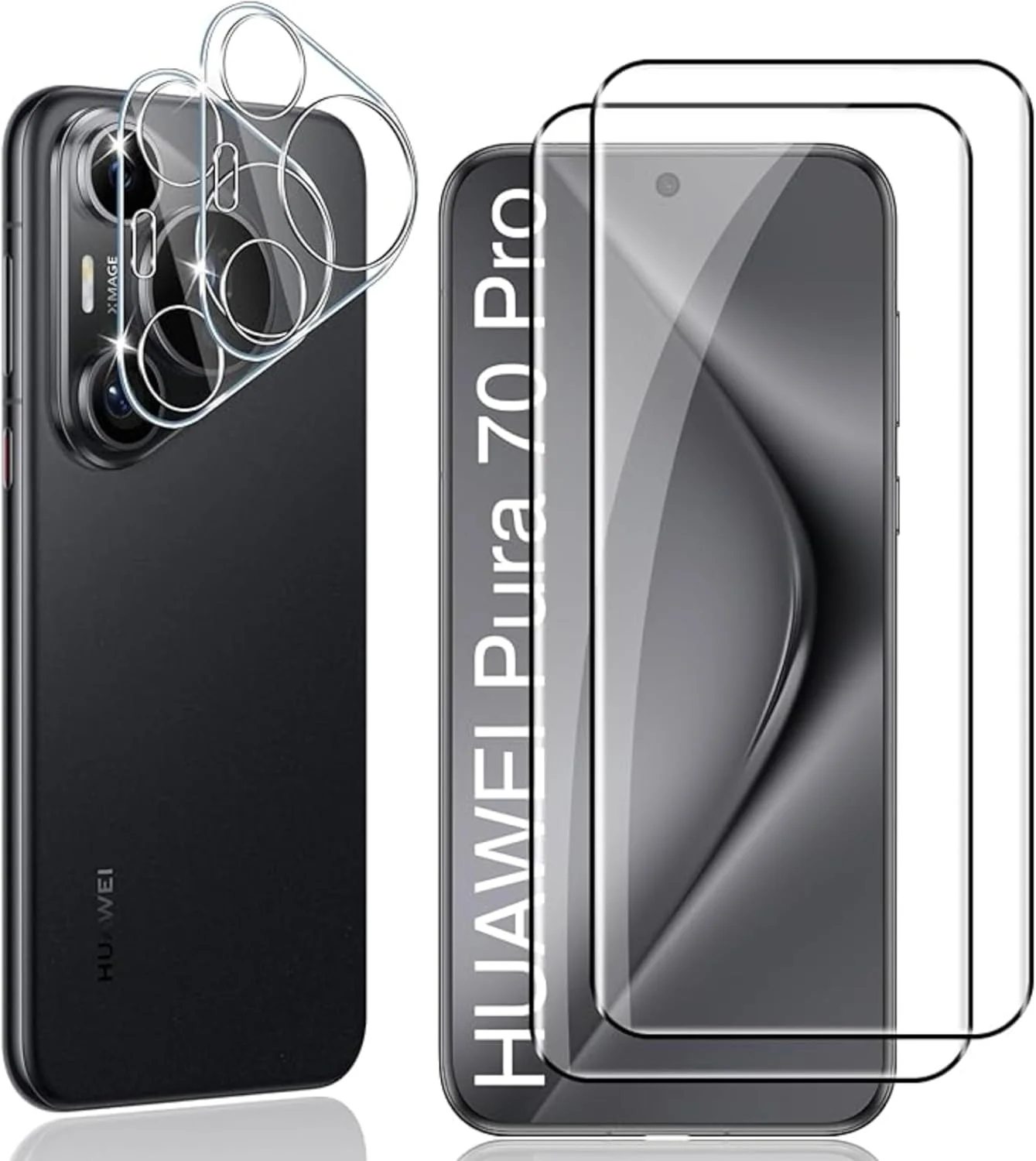 محافظ صفحه نمایش نسلین [بسته 2+2 عددی] سازگار با سری Huawei Pura 70 مدل 2024، محافظ صفحه شیشه ای حرارت دیده 9H HD به همراه محافظ لنز دوربین، مقاوم در برابر خراش و بدون حباب (Pura70Pro)