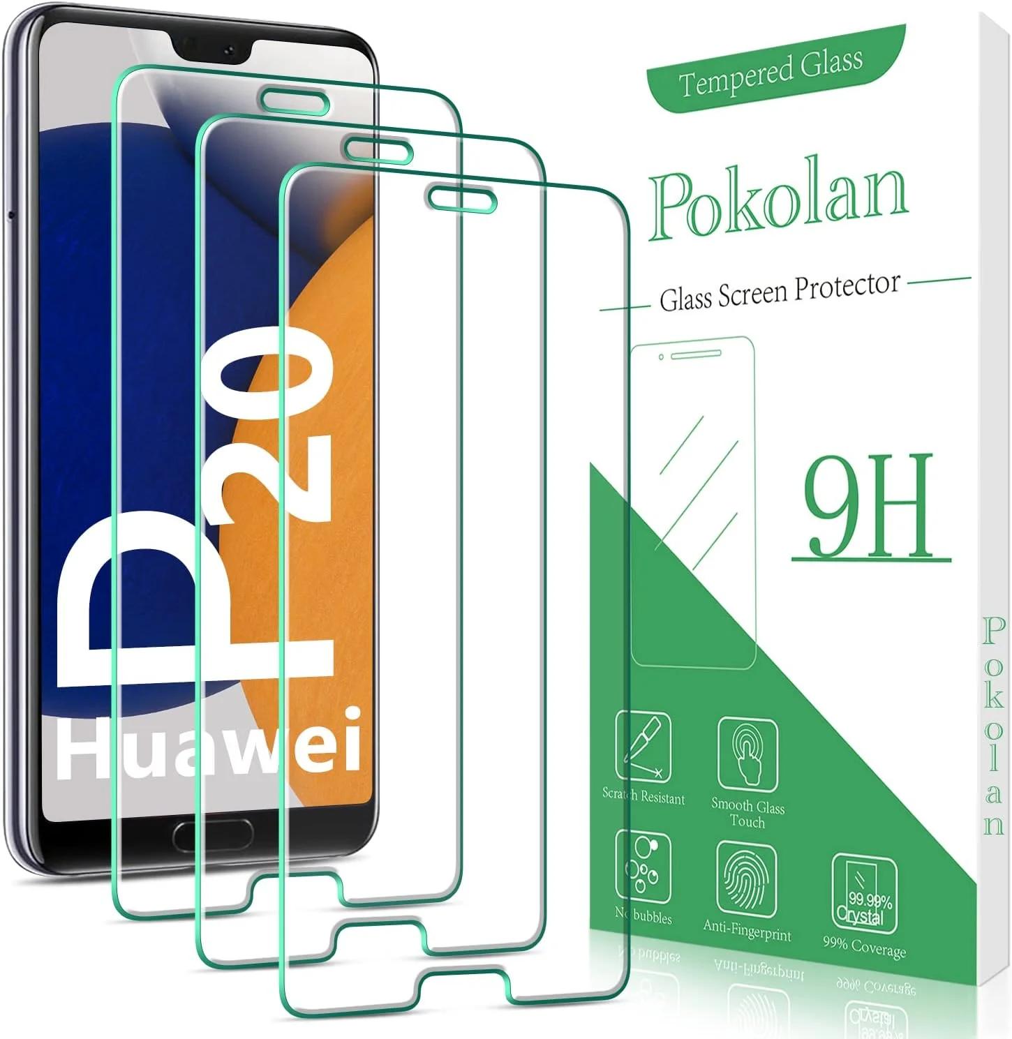 محافظ صفحه نمایش پوکولان [3 عددی] برای هواوی P20، شیشه حرارت دیده، لبه گرد 2.5D، سختی 9H، بدون حباب، ضد خش، نصب آسان