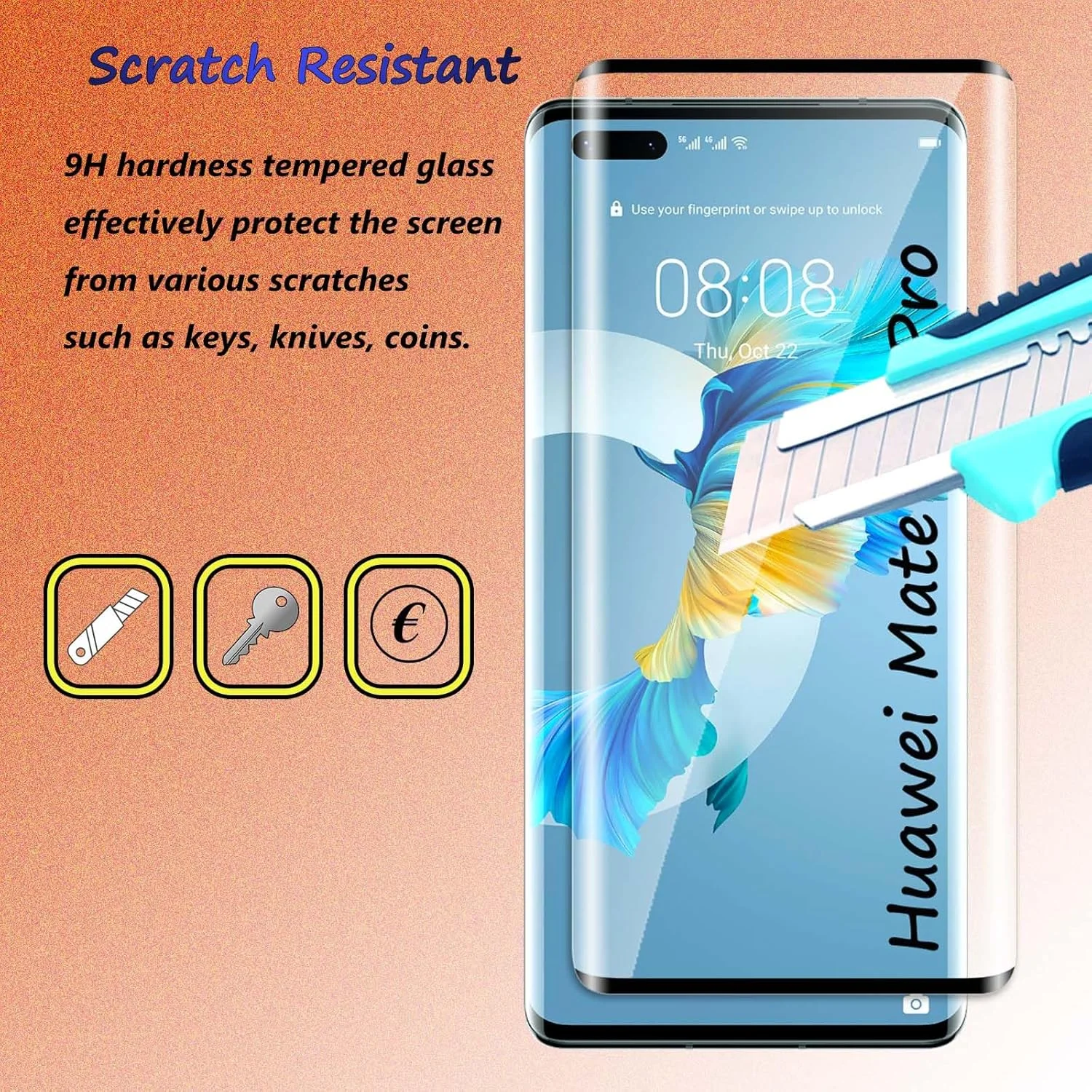 محافظ صفحه نمایش شیشه ای حرارت دیده Fyqzio [بسته 2+2] سازگار با Huawei Mate 40 Pro و دوربین، بدون حباب، سختی 9H، ضد خش، خمیده سه بعدی، محافظ صفحه نمایش HD برای Huawei Mate 40 Pro