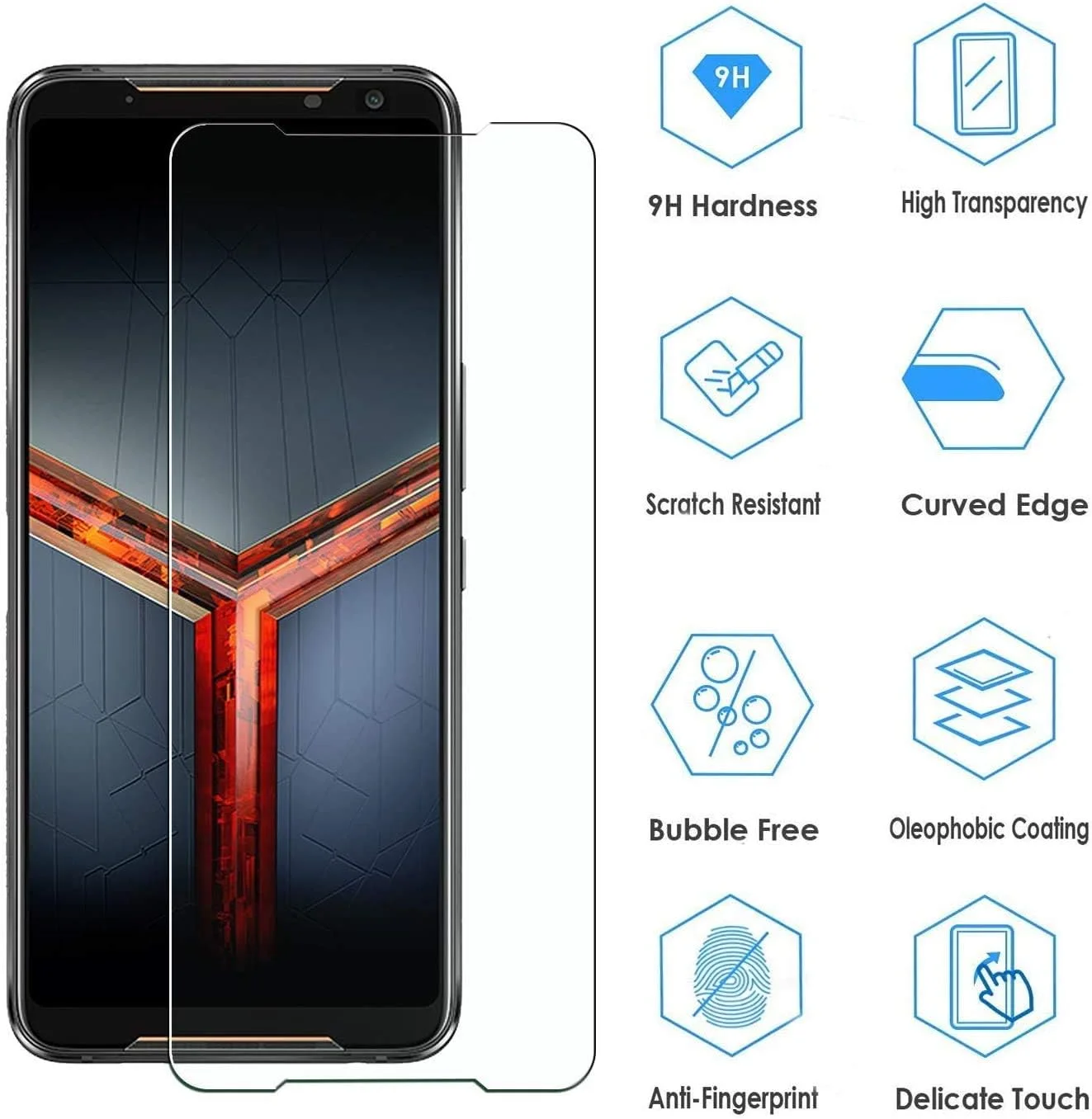 محافظ صفحه نمایش [2 عددی] XINKOE برای گوشی ایسوس راگ فون 2، محافظ صفحه نمایش شیشه ای حرارت دیده فوق العاده باریک HD 2.5D Pro-Fit