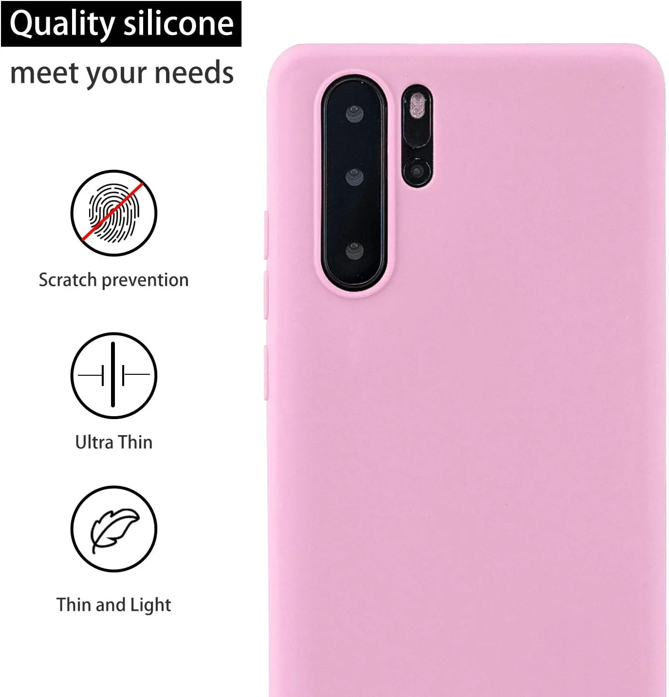 کاور محافظ گوشی هواوی P30 Pro به همراه محافظ صفحه نمایش شیشه ای، رنگ ثابت، سیلیکونی TPU انعطاف پذیر، باریک، فوق سبک، ضد لغزش و ضد ضربه (صورتی تیره)