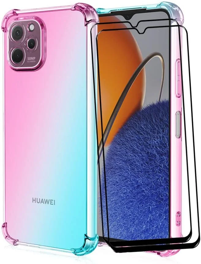 کاور RonRun برای هوآوی نوا Y61 به همراه 2 محافظ صفحه نمایش شیشه ای حرارت دیده، TPU ضد خش، رنگ گرادیان شفاف، پوشش محافظ صورتی سبز