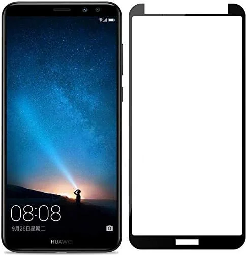 محافظ صفحه نمایش شیشه ای حرارت دیده خمیده سه بعدی Muzz با پوشش کامل برای Huawei Mate 10 Lite با قاب مشکی
