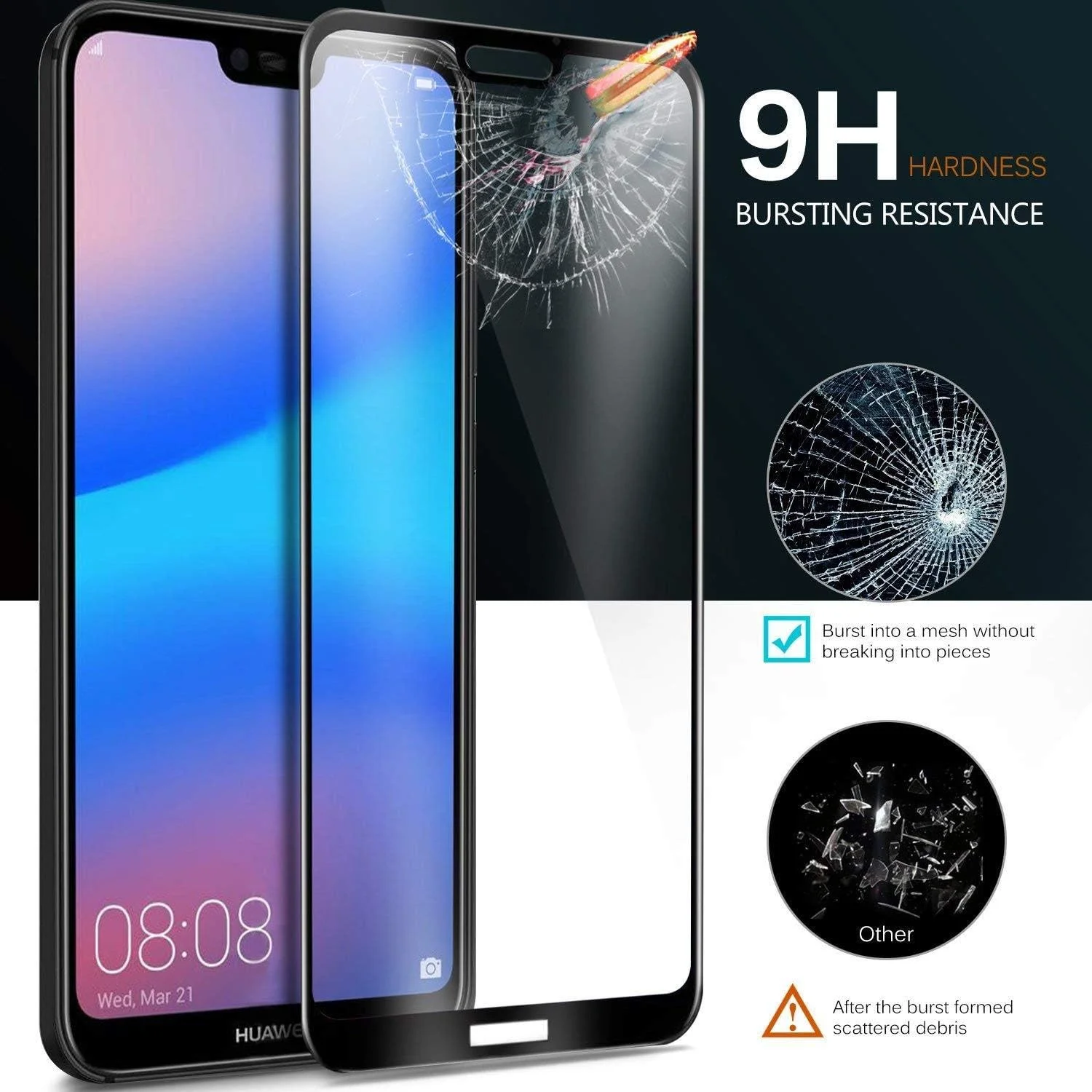 محافظ صفحه نمایش شیشه ای حرارت دیده با پوشش صاف و درجه یک Trands، پوشش کامل با فریم مشکی HD و سختی 9H، ضد خش برای گوشی هواوی P20 LITE | Nova 3e محافظ صفحه نمایش شیشه ای حرارت دیده با پوشش صاف و درجه یک Trands، پوشش کامل با فریم مشکی HD و سختی 9H، ضد خش برای گوشی هواوی P20 LITE | Nova 3e