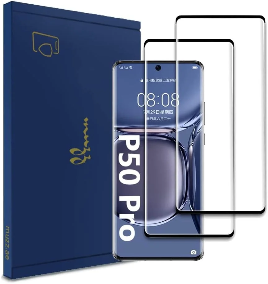 محافظ صفحه نمایش منحنی سه بعدی Muzz Huawei P50 Pro، [2 عدد] پوشش کامل، سختی 9H، شفافیت HD، ضد خش، نصب آسان، شیشه حرارت دیده برای گوشی Huawei P50 Pro (6.6 اینچ) 2021.