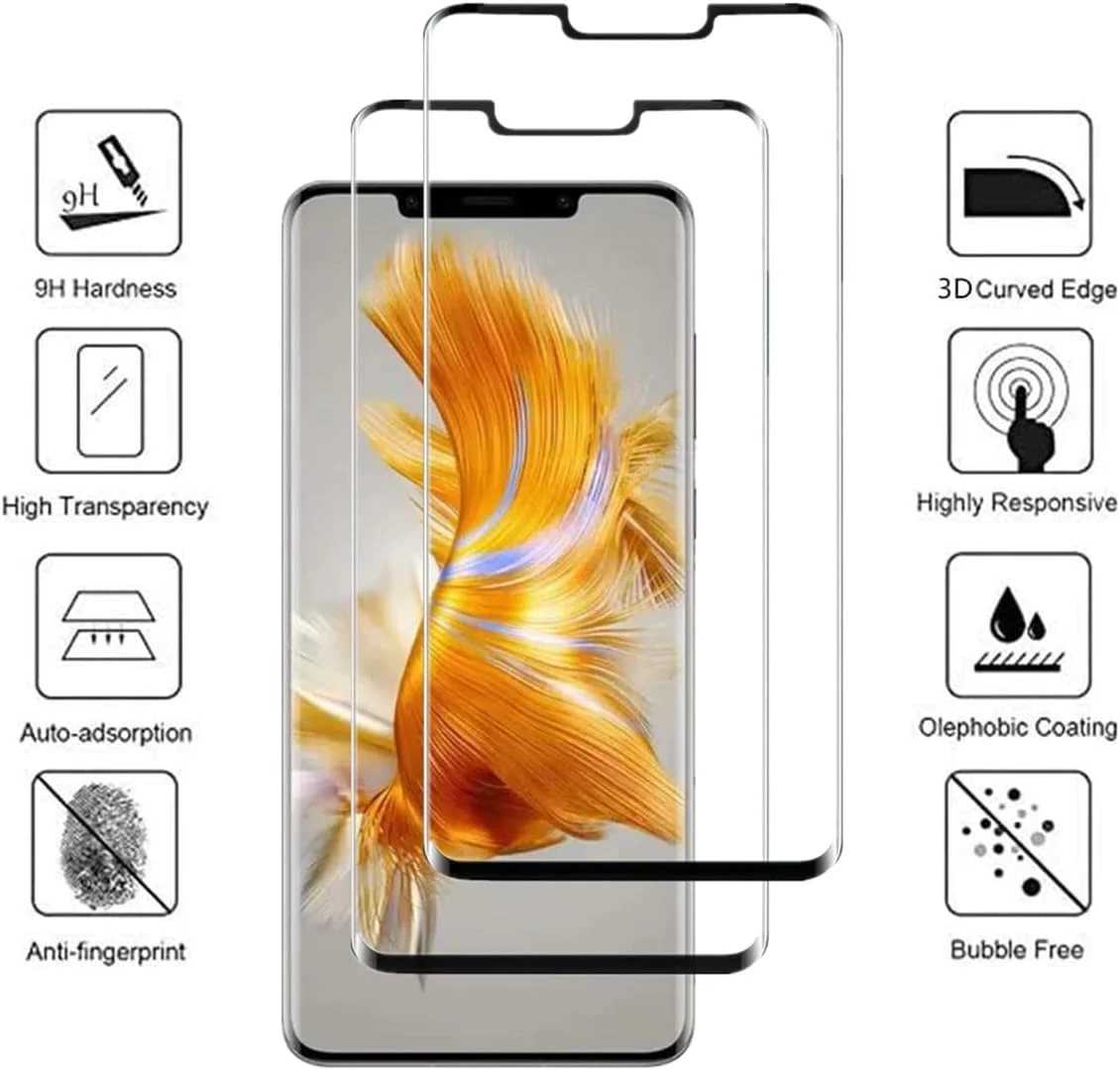 محافظ صفحه نمایش خمیده سه بعدی VIESUP برای HUAWEI Mate 50 Pro 2022، [2 عدد] شیشه حرارت دیده با سختی 9H برای HUAWEI Mate50 Pro 6.74 اینچ