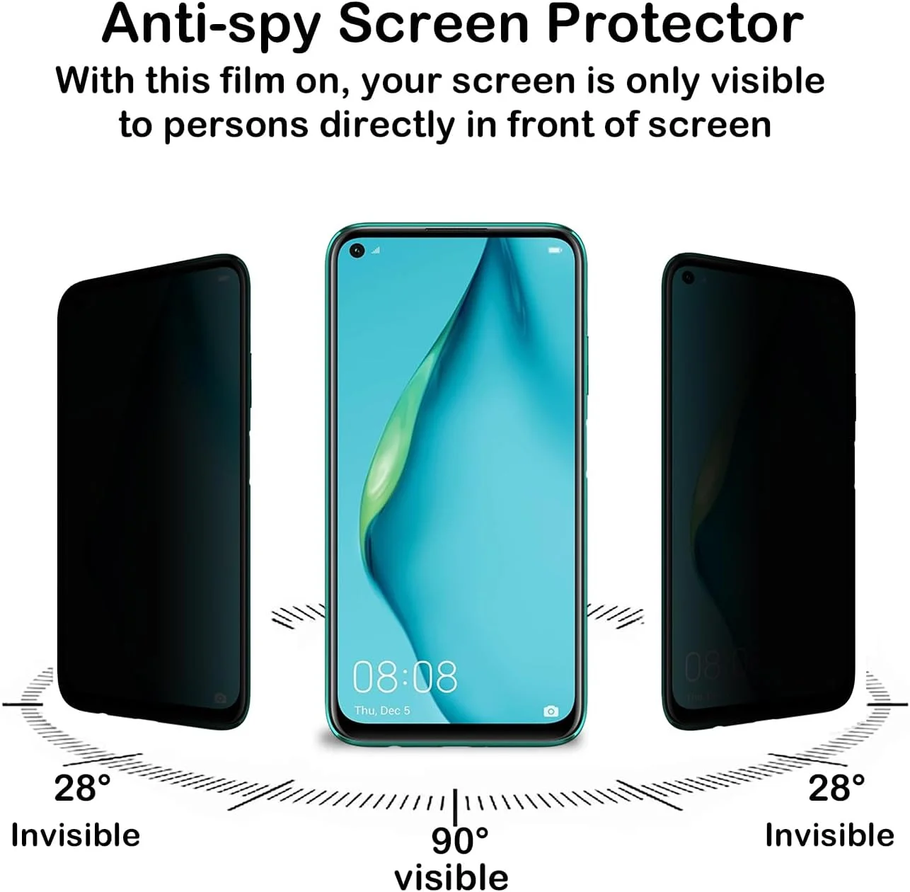 محافظ صفحه نمایش حریم خصوصی برای هوآوی P40 Lite 4G [بسته 2 عددی]، فیلم شیشه ای حرارت دیده ضد جاسوسی، سختی 9H، ضد خش، ضد اثر انگشت، بدون حباب، محافظ صفحه نمایش ضد جاسوسی برای هوآوی P40 Lite 4G