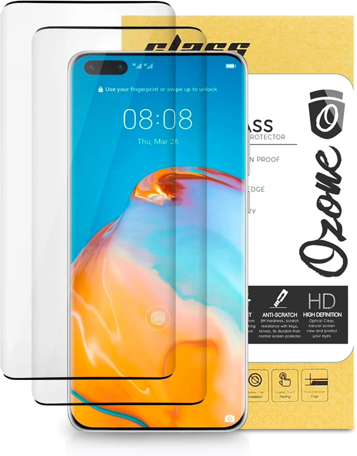 محافظ صفحه نمایش شیشه ای O Ozone [بسته 2 عددی] برای گوشی هوآوی میت 40 پرو، شیشه حرارت دیده، شفافیت HD، مقاوم در برابر خراش، ضد اثر انگشت، پوشش کامل صفحه نمایش - مشکی