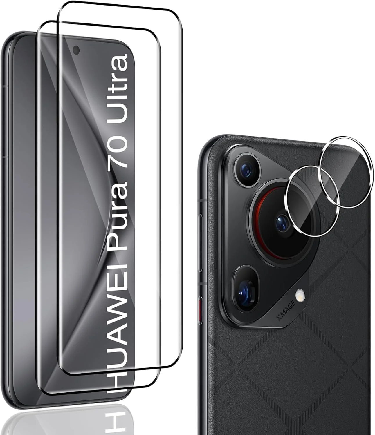 محافظ صفحه نمایش [بسته 2+2 عددی] Gruattreay سازگار با Huawei Pura 70 Ultra + محافظ لنز دوربین، شیشه حرارت دیده با سختی 9H، ضد خش و بدون حباب