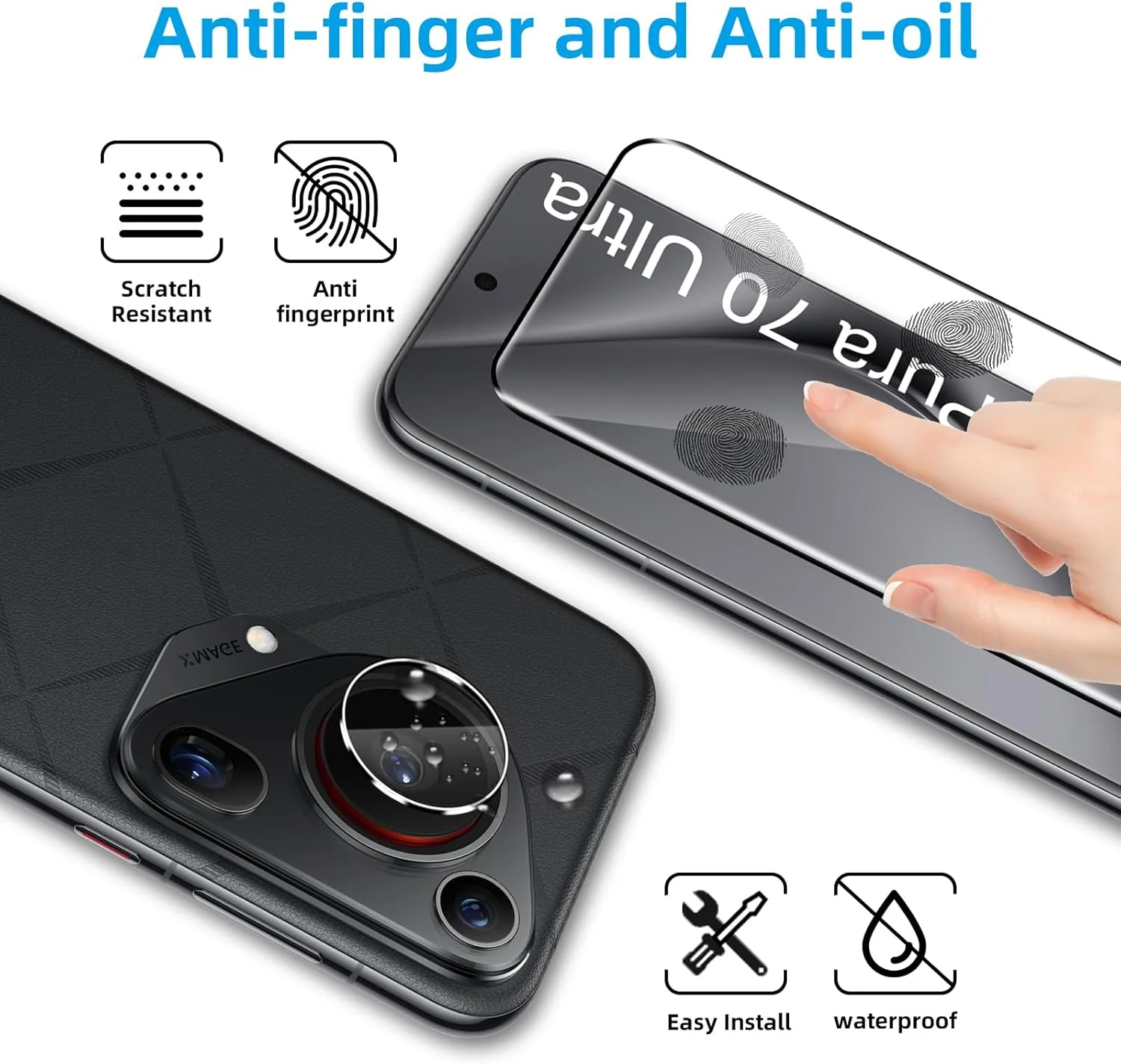 محافظ صفحه نمایش [بسته 2+2 عددی] Gruattreay سازگار با Huawei Pura 70 Ultra + محافظ لنز دوربین، شیشه حرارت دیده با سختی 9H، ضد خش و بدون حباب