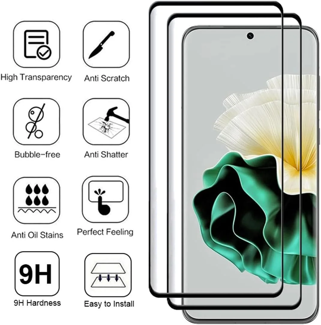 محافظ صفحه نمایش شیشه ای هواوی P60 Pro، [چسب کامل] [پوشش کامل] [بدون حباب] [ضد خش] محافظ صفحه نمایش شفاف HD با واکنش دهی بالا برای هواوی P60 Pro (2 عددی 5D)
