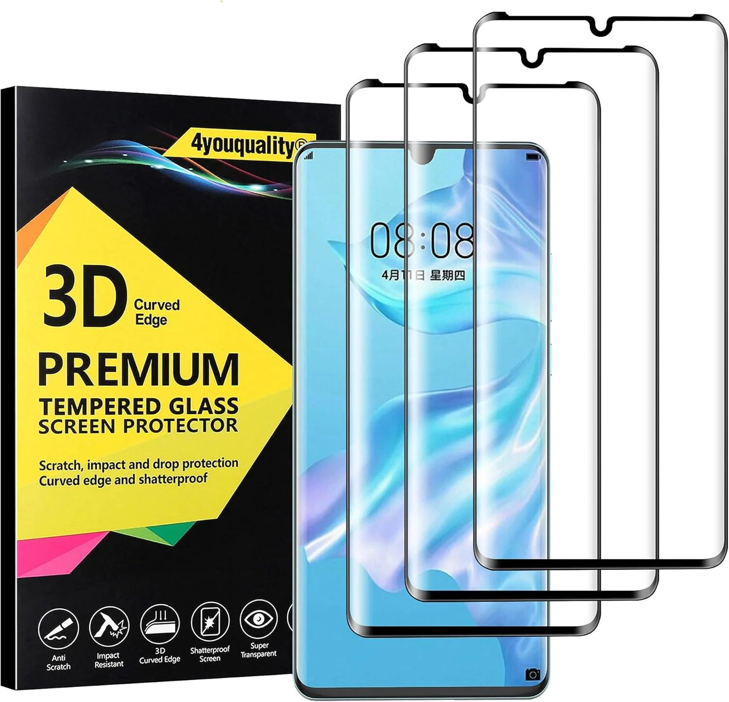 محافظ صفحه نمایش تمام پوشش 3 عددی برای هواوی P30 پرو، شیشه حرارت دیده ضد خش و ضد ضربه با پشتیبانی مادام العمر