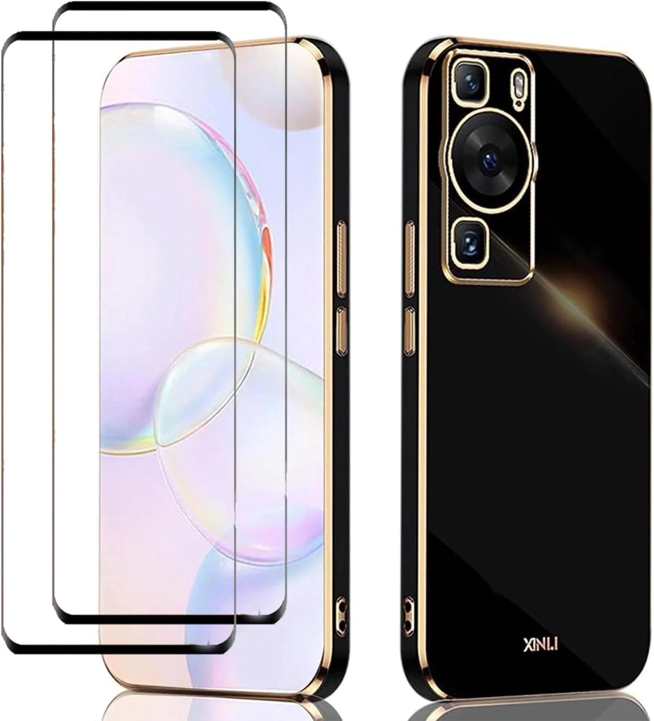 کاور محافظ گوشی هواوی P60 Pro لوکیون [1+2 تکه] به همراه محافظ صفحه نمایش شیشه ای، روکش نرم و ضد خش و ضد ضربه (مشکی)