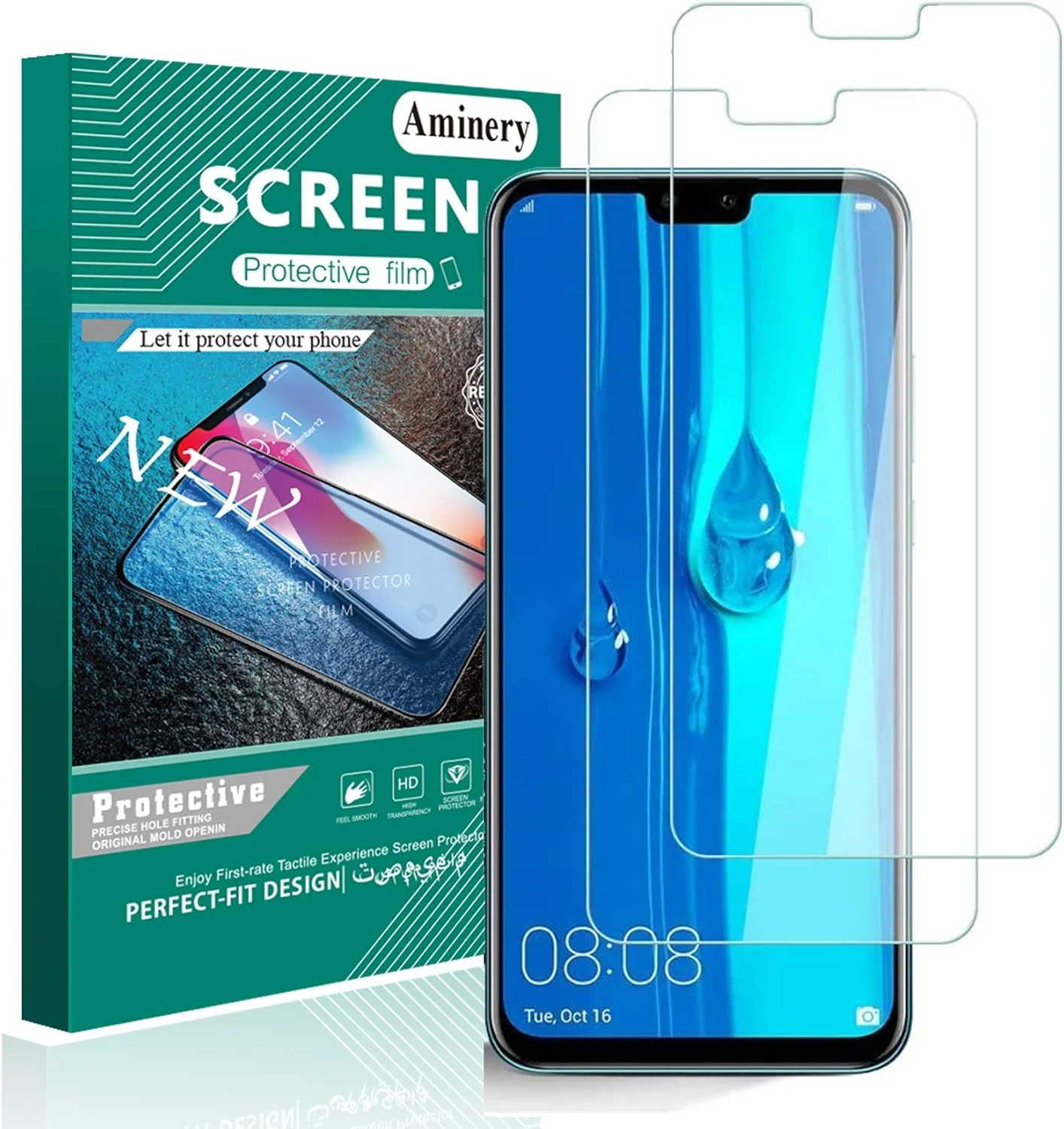 محافظ صفحه نمایش شیشه ای تمپرد سازگار با Huawei Y9 2019، فیلم محافظ صفحه نمایش برای y9 2019 6.5 اینچ