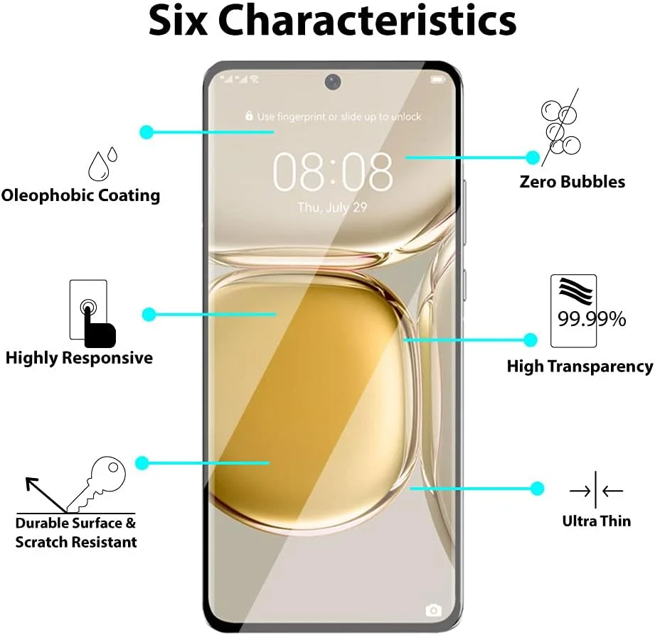 محافظ صفحه نمایش Al-HuTrusHi سازگار با Huawei P50 Pro، شیشه حرارت دیده، چسب کامل منحنی سه بعدی، (پوشش کامل صفحه نمایش)، حساس به لمس، ضد خش، HD شفاف، سازگار با قاب