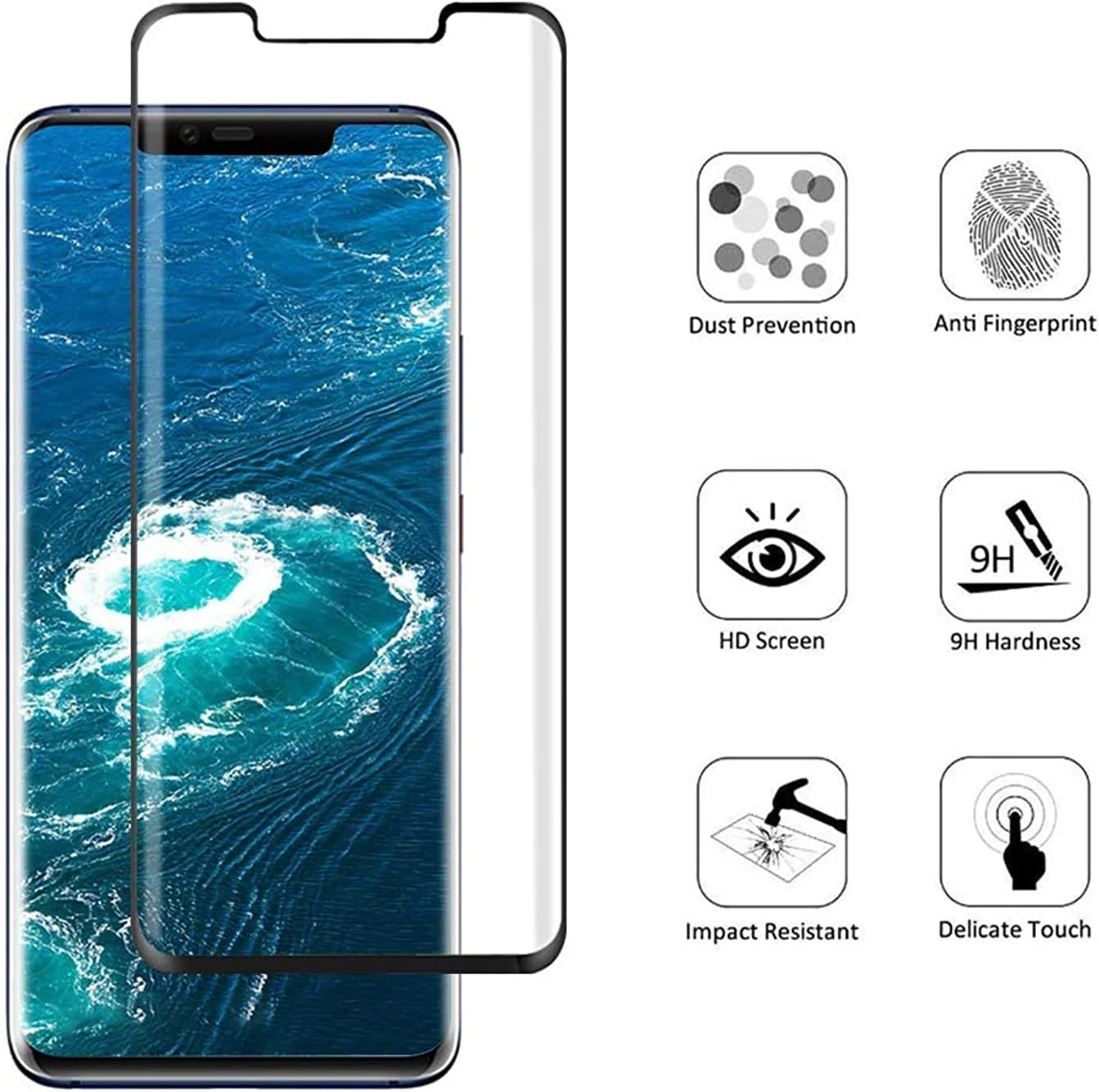 محافظ صفحه نمایش هواوی میت 30 پرو، شفاف HD، پوشش کامل، سختی 9H، مقاوم در برابر خراش، شیشه حرارت دیده، فیلم محافظ [2 عدد P30]