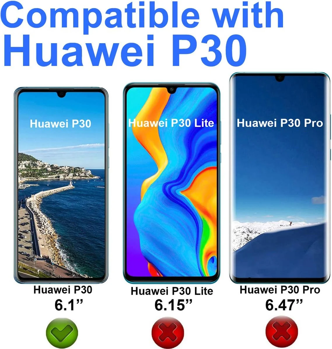 محافظ صفحه نمایش فول کاور 4youquality [بسته 3 عددی] برای Huawei P30، فیلم شیشه ای حرارت دیده [پوشش کامل] [ضد خش] [ضد شکستگی]