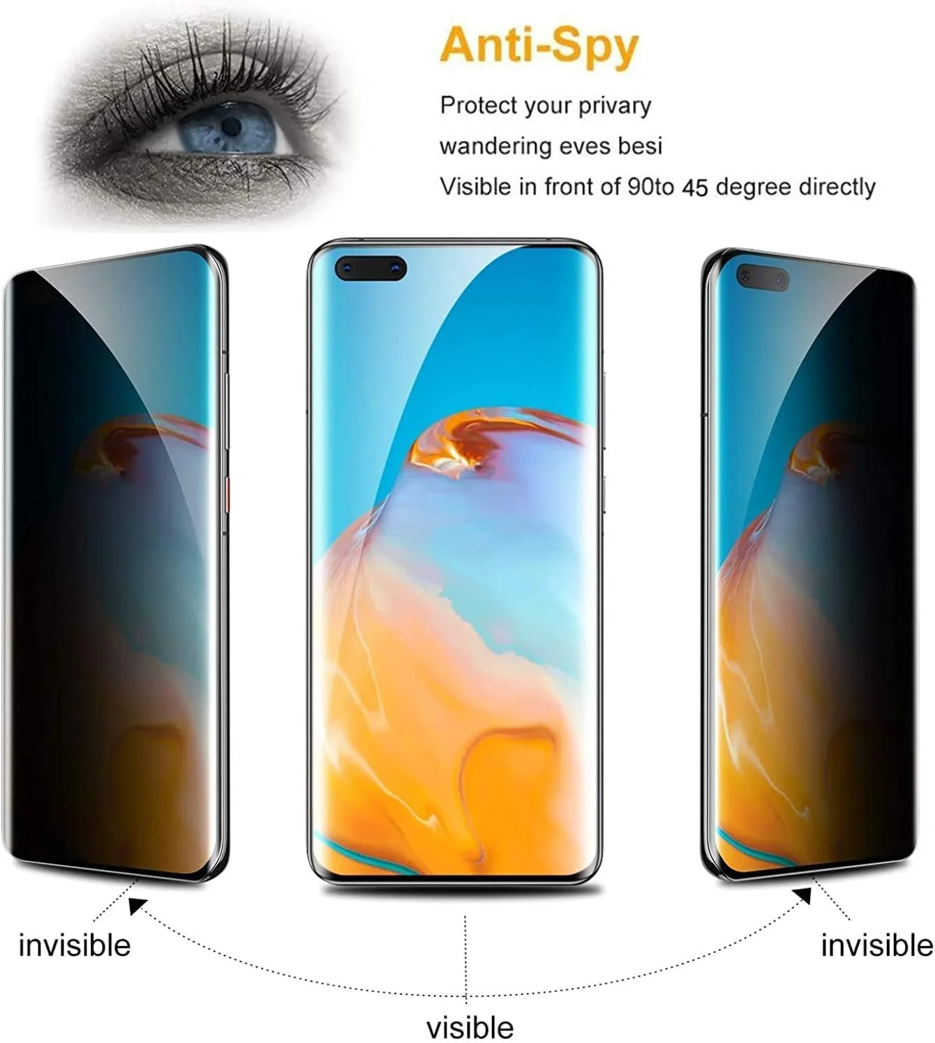 محافظ صفحه نمایش حریم خصوصی آل-هوتروشی Huawei P40 Pro / P40 Pro Plus، [پوشش کامل سه بعدی] [سختی 9H] [سازگار با قاب] فیلم شیشه ای حرارت دیده ضد جاسوسی