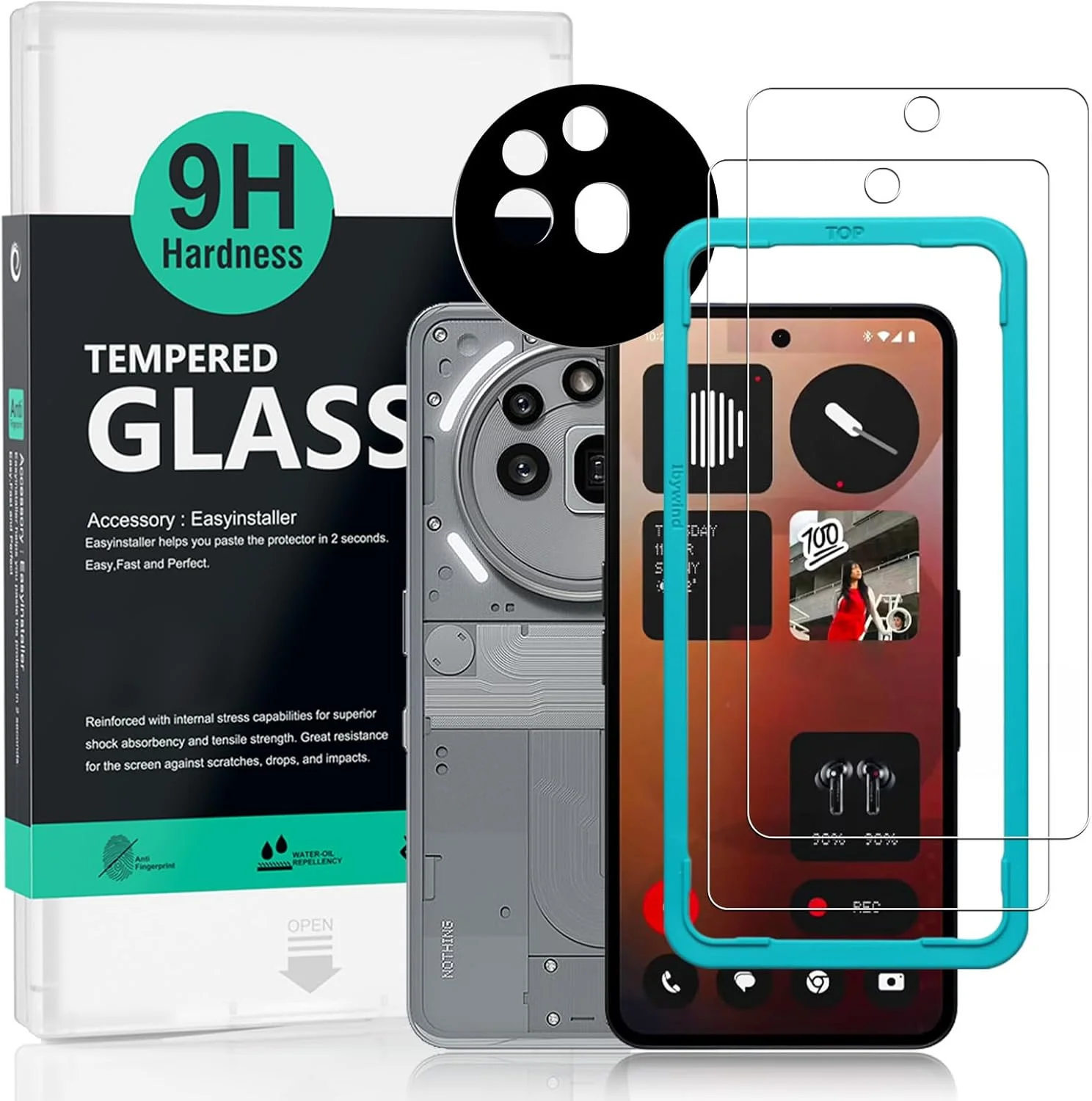 محافظ صفحه نمایش شیشه ای آی بی ویند برای ناتینگ فون (3a) پرو 5G سایز 6.77 اینچ، بسته 2 عددی، سختی 9H، همراه با 1 عدد محافظ لنز دوربین، نصب آسان، مقاوم در برابر ضربه، ضد خرد شدن، شفافیت HD