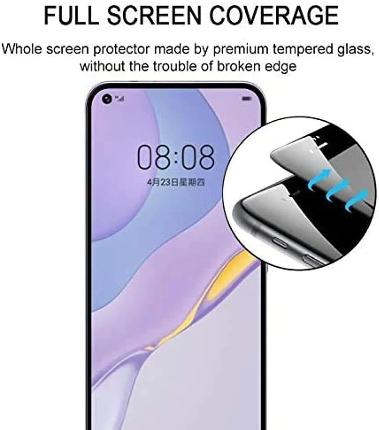 محافظ صفحه نمایش Al-HuTrusHi برای Huawei nova 7 5G، شیشه حرارت دیده، سختی 9H، شفافیت بالا، وضوح 99٪، لبه های قوس دار 5D (مشکی)